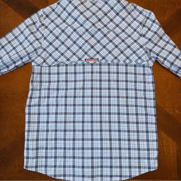 Vineyard Vines Performance Harbor Shirt Boys Kids Sz 16 Large Blue Plaid Fishing - Picture 8 of 9
